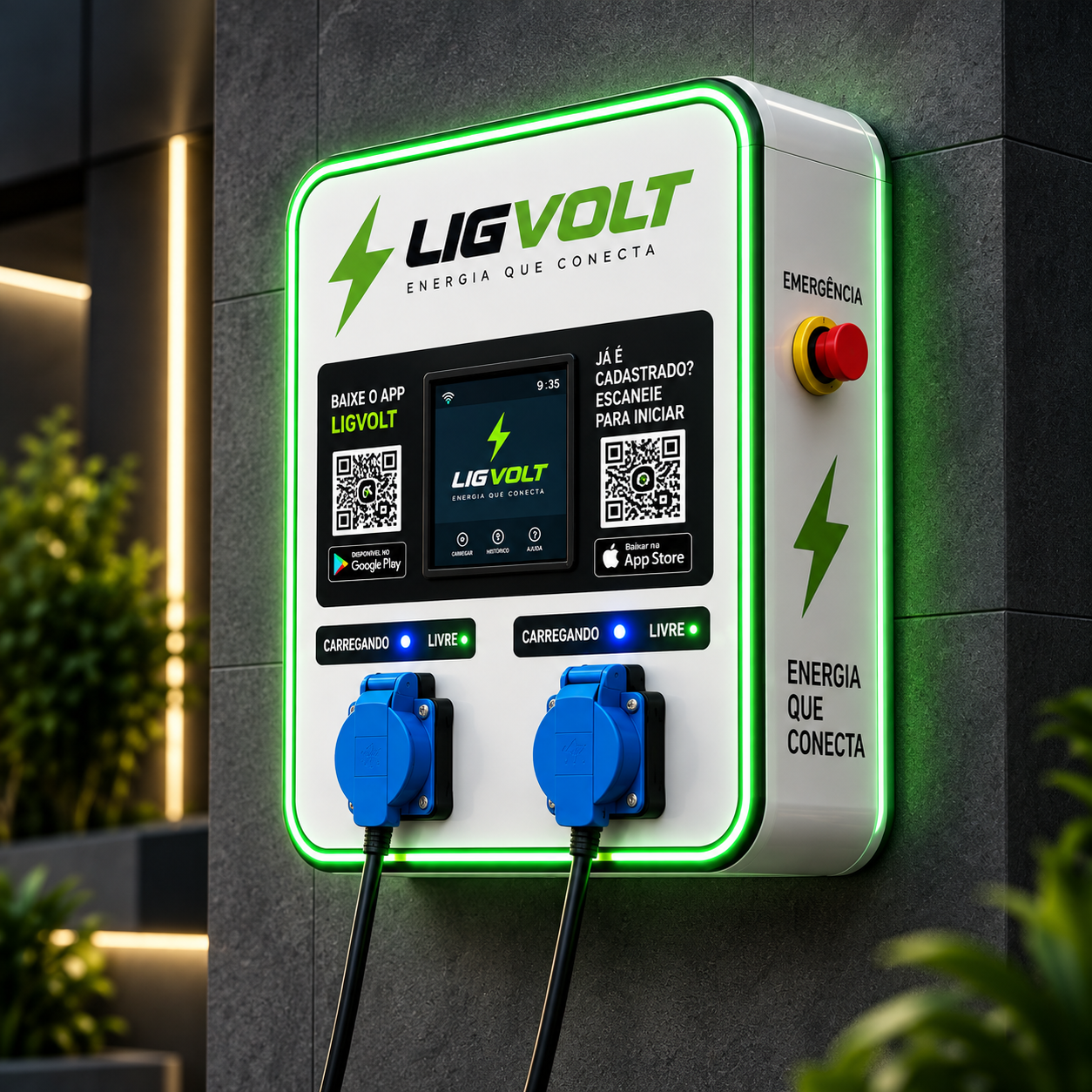 Ilustração de equipamento Ligvolt instalado em parede